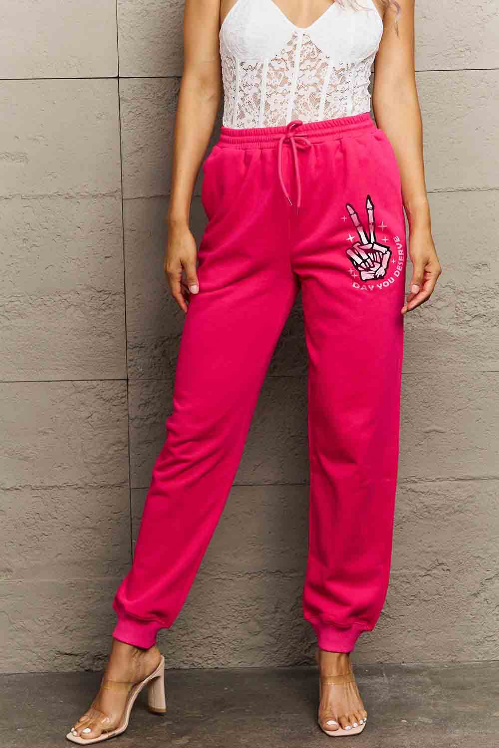 Simply Love Simply Love Full Size Drawstring DAY YOU DESERVE Graphic Long Sweatpants - Delanoir