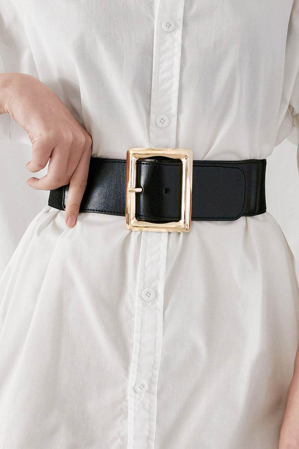 Rectangle Buckle Elastic Wide Belt - Delanoir