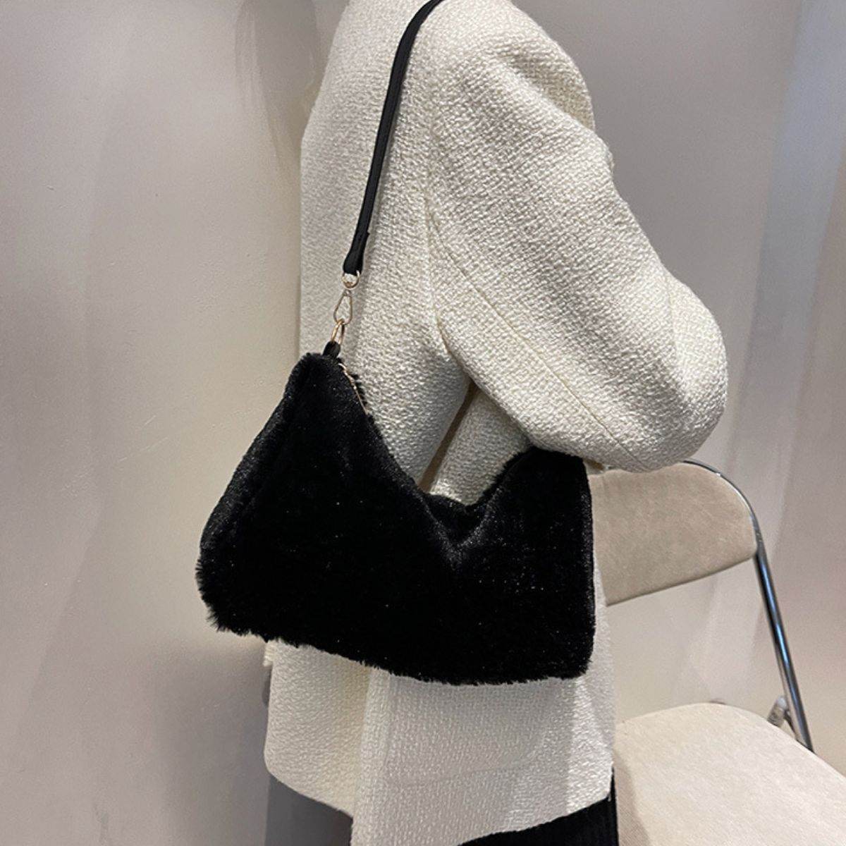Faux Fur Removable Strap Shoulder Bag - Delanoir