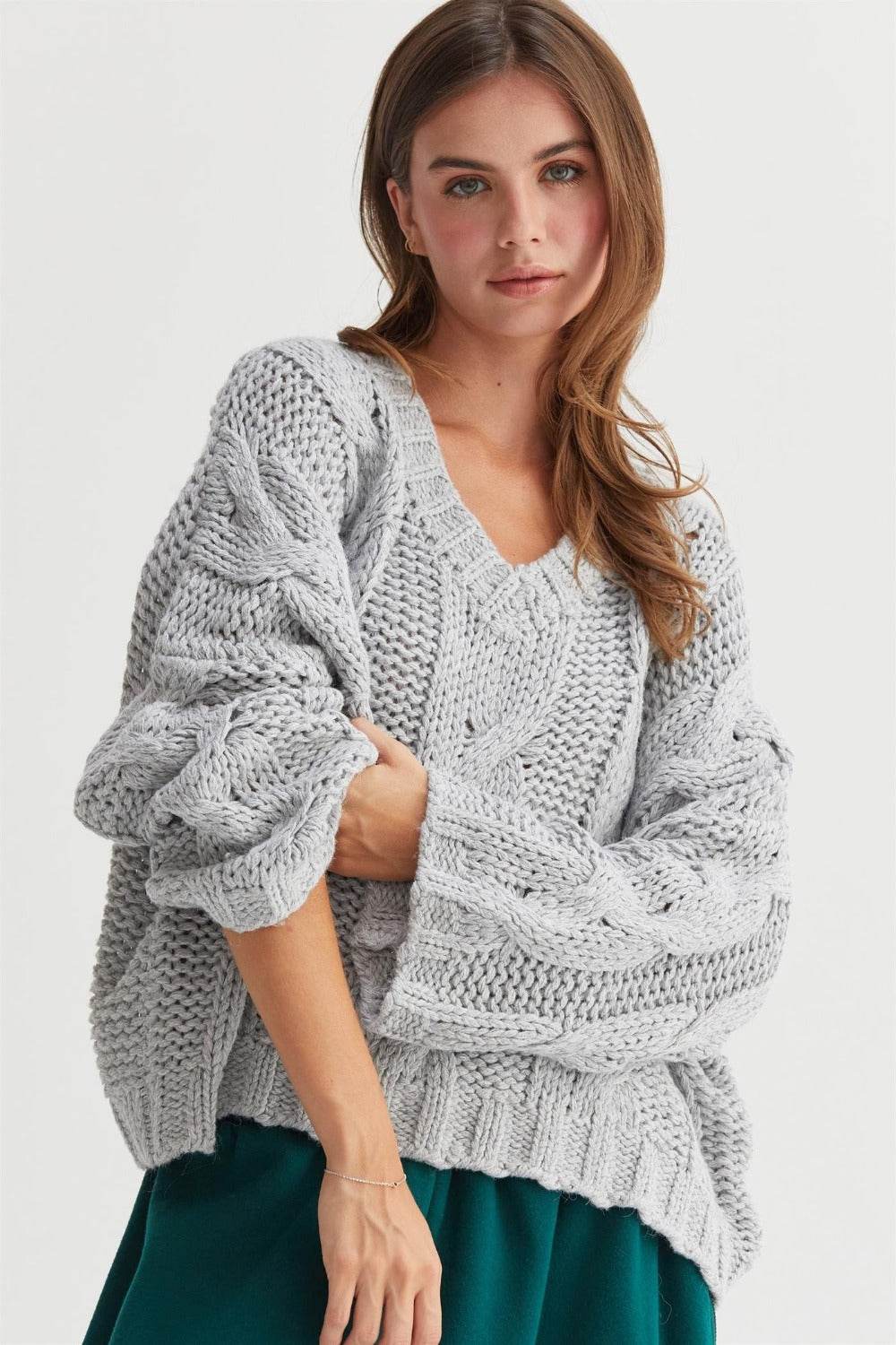 HYFVE Cable Knit V-Neck Sweater - Delanoir