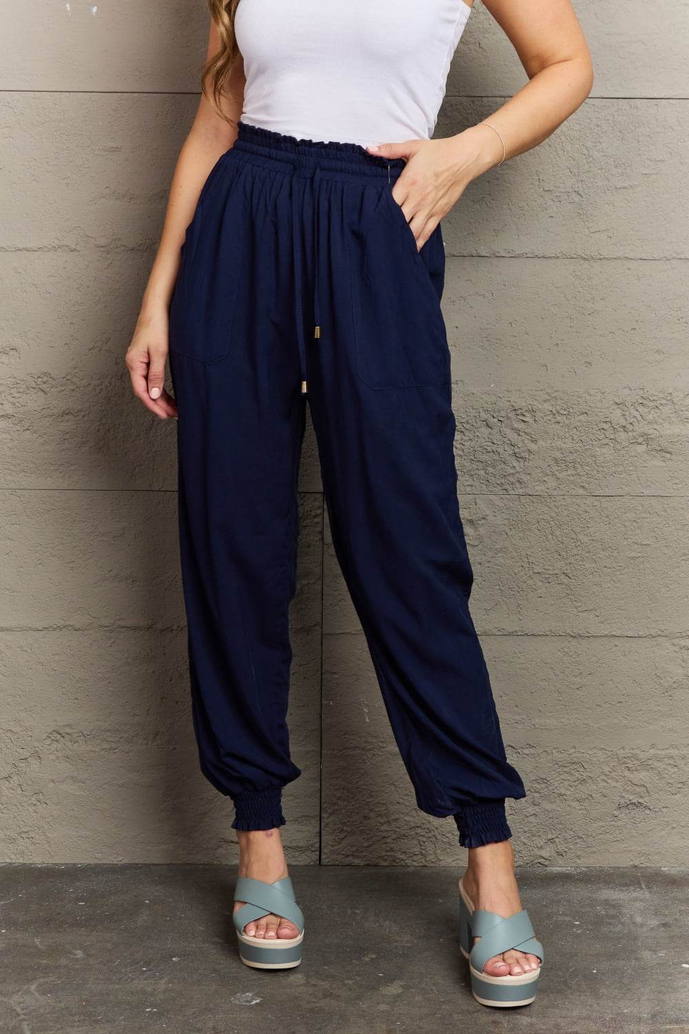 Tied Long Joggers with Pockets - Delanoir