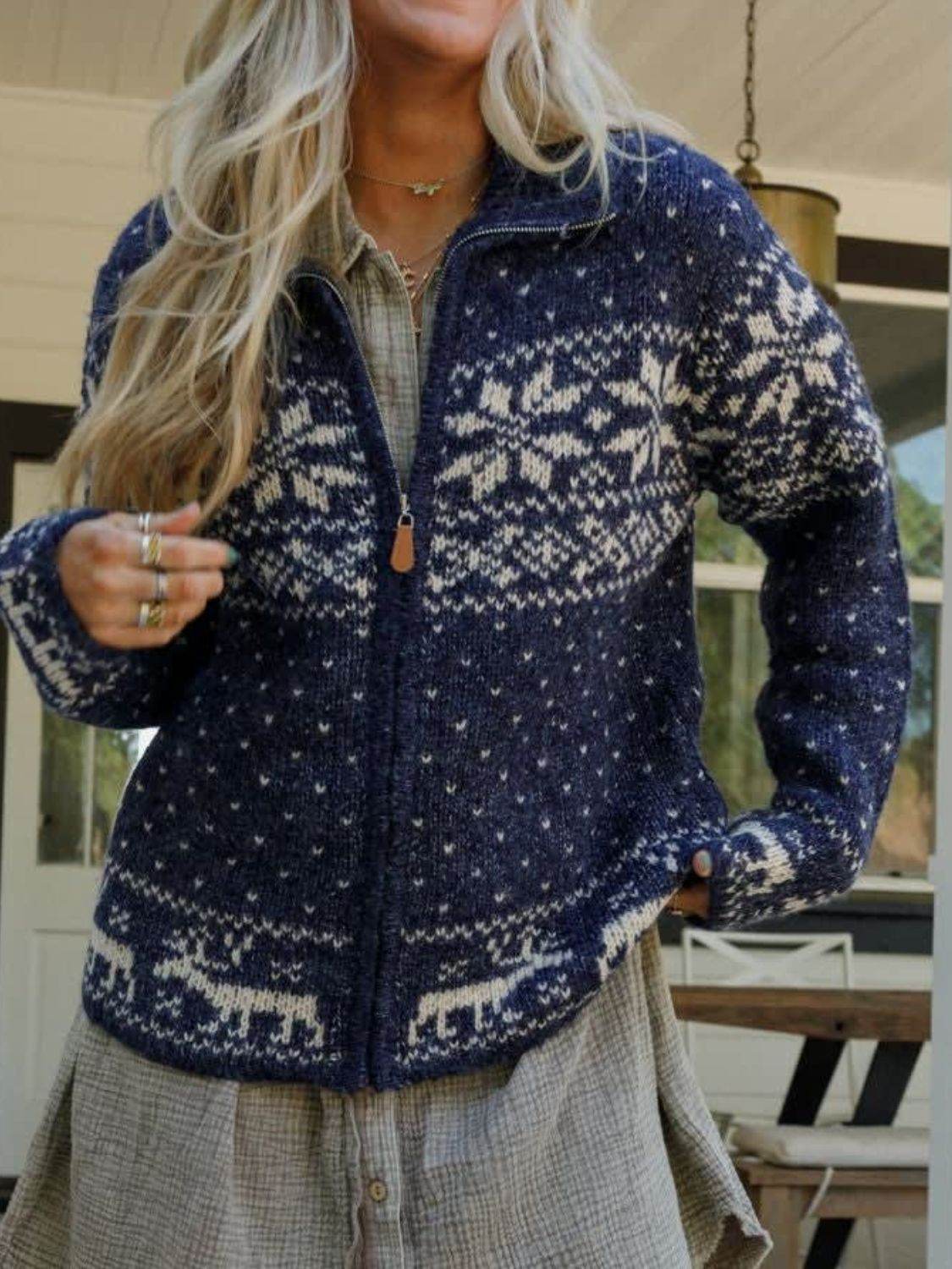Zip Up Long Sleeve Cardigan - Delanoir