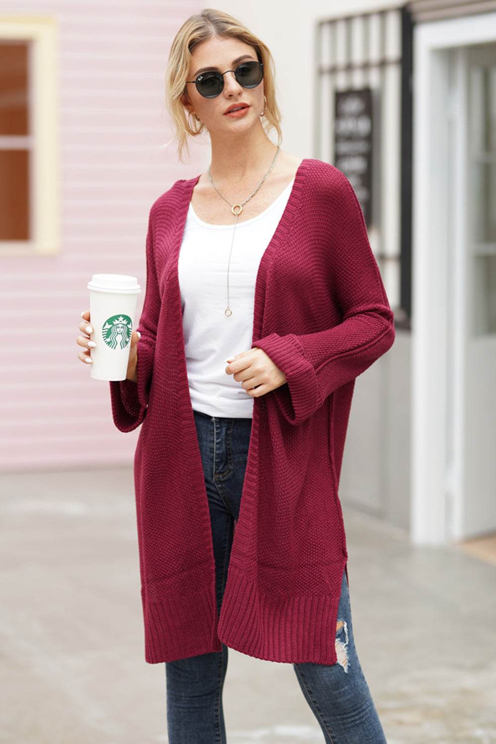 Open Front Long Sleeve Cardigan - Delanoir
