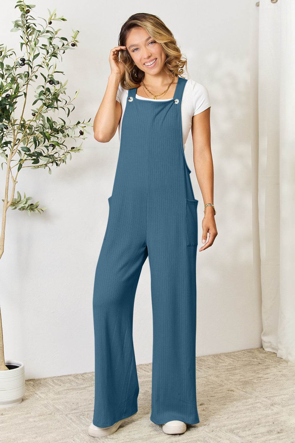 Double Take Full Size Wide Strap Overall with Pockets - Delanoir