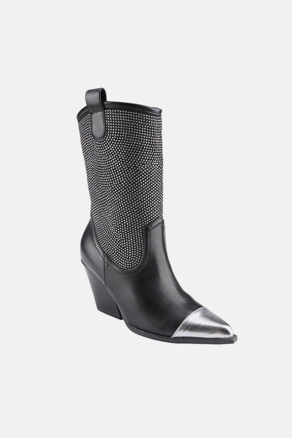Weeboo Chunky Heel Rhinestone Western Cowboy Boots - Delanoir
