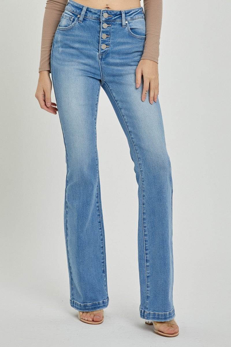 RISEN Full Size High Rise Button Fly Bootcut Jeans - Delanoir