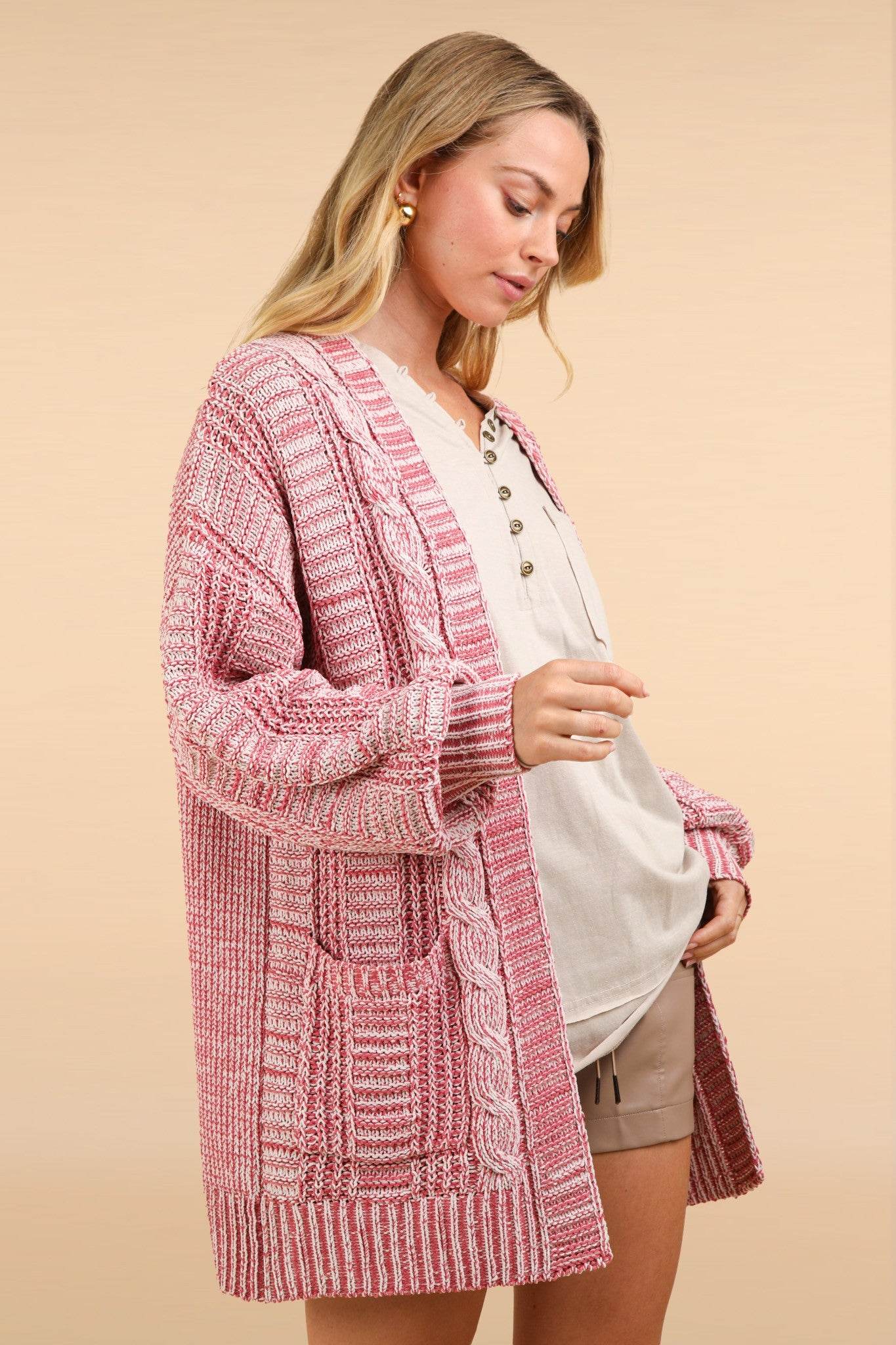 VERY J Cable Knit Open Front Cardigan - Delanoir