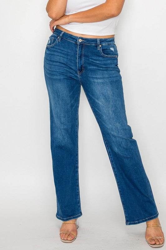 bytos Full Size Cat's Whiskers High Rise Straight Jeans - Delanoir