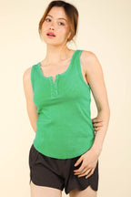 VERY J Washed Ribbed Tank with Placket Detail - Delanoir