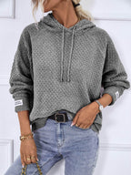 Texture Drawstring Long Sleeve Hooded Sweater - Delanoir