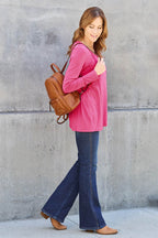 Basic Bae Full Size V-Neck Long Sleeve Top - Delanoir