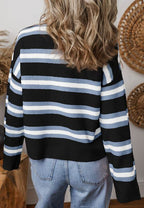 Striped Button Down Long Sleeve Cardigan - Delanoir