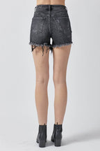 RISEN Raw Hem Denim Shorts with Pockets - Delanoir