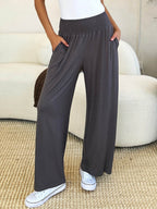Double Take Full Size Smocked Wide Waistband Wide Leg Pants - Delanoir
