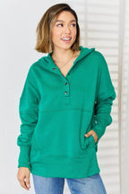 Zenana Half Snap Long Sleeve Hoodie - Delanoir