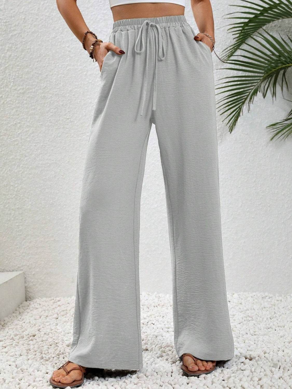 Wide Leg Drawstring Pants - Delanoir