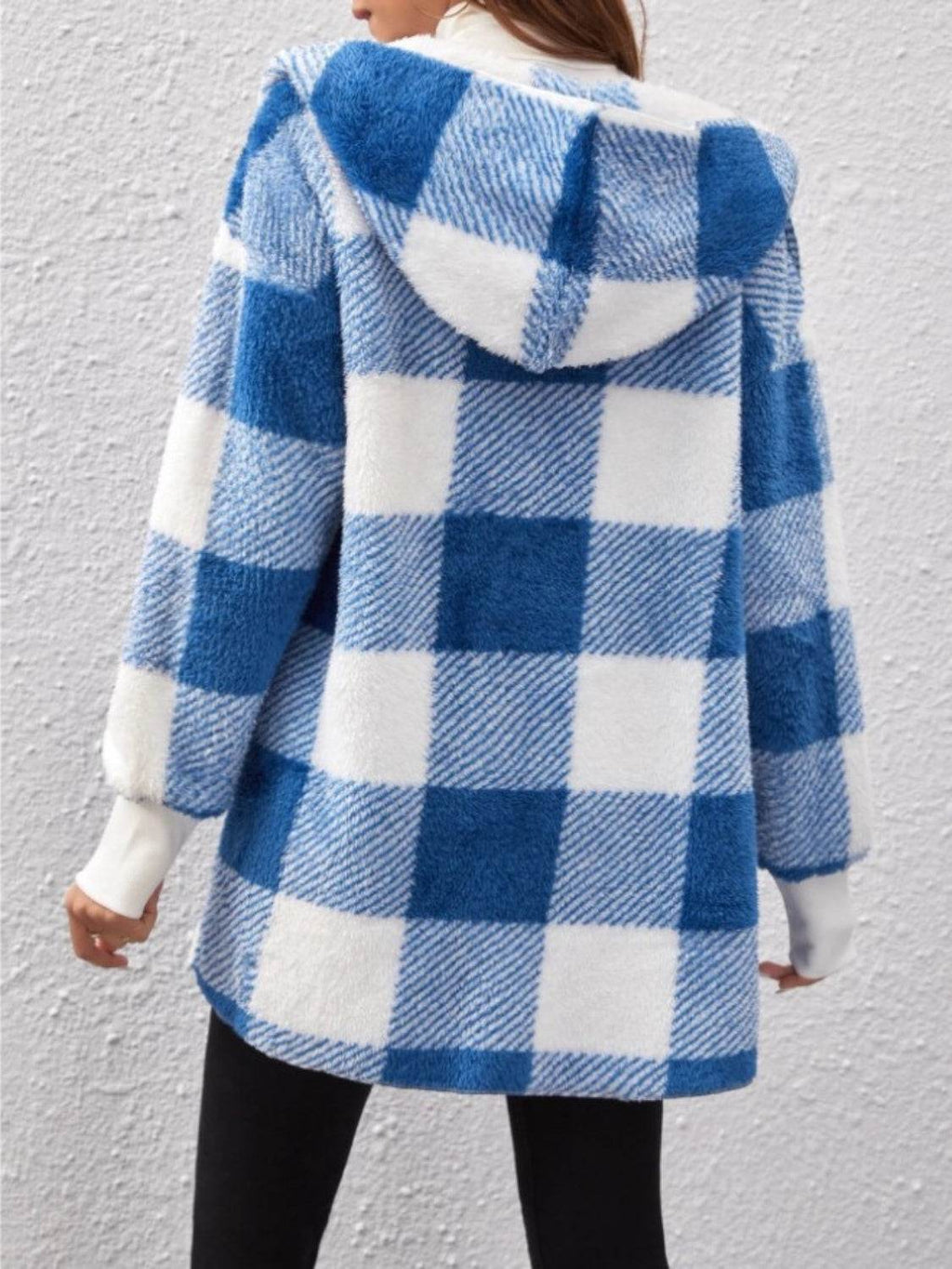 Plaid Long Sleeve Hooded Coat - Delanoir