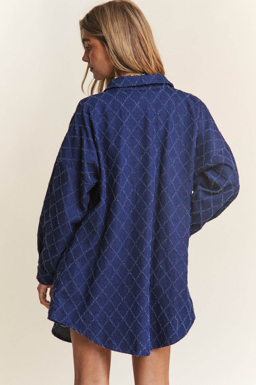 J.NNA Rhombus Stitched Button Up Denim Shacket - Delanoir