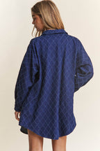 J.NNA Rhombus Stitched Button Up Denim Shacket - Delanoir