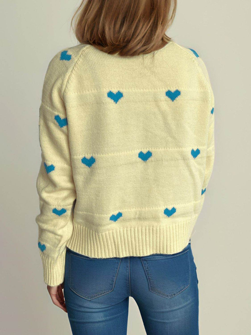 Heart Round Neck Zip Up Cardigan - Delanoir