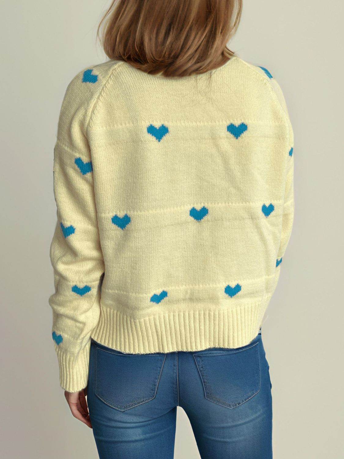 Heart Round Neck Zip Up Cardigan - Delanoir