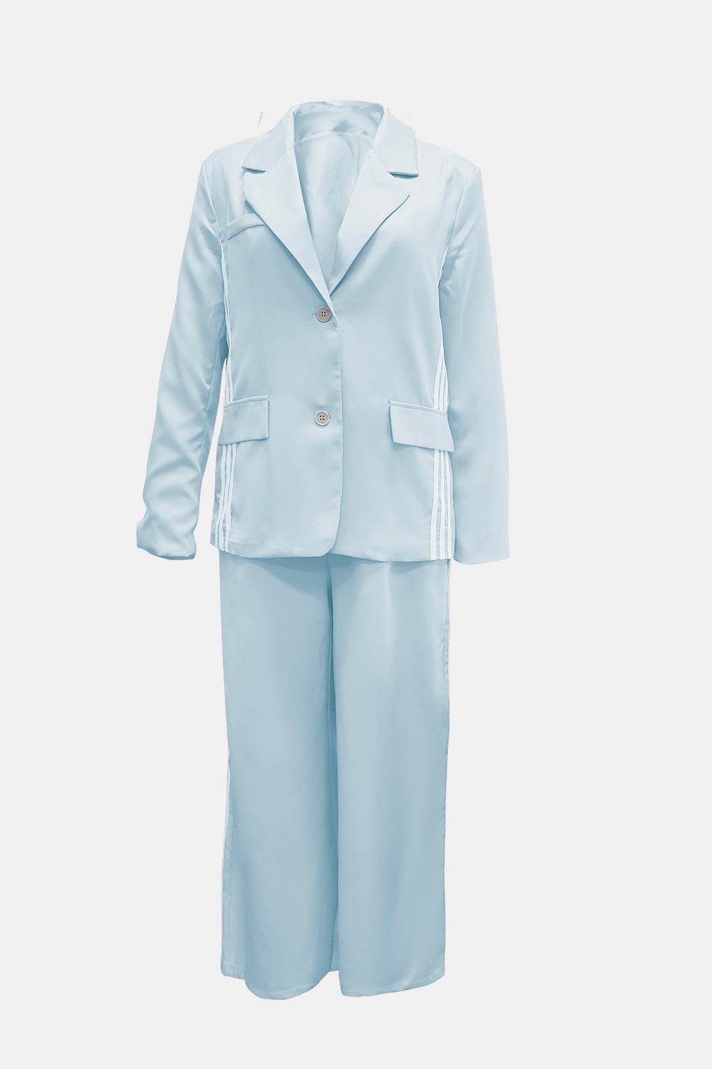 Side Striped Long Sleeve Blazer and Pants Set - Delanoir