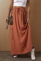 Drawstring Maxi Skirt with Pockets - Delanoir