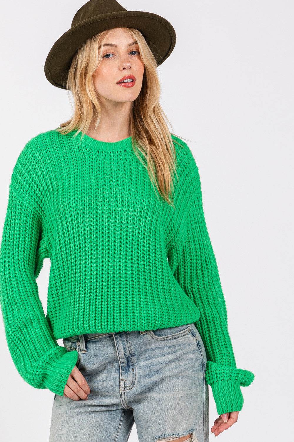 SAGE + FIG Round Neck Drop Shoulder Sweater - Delanoir
