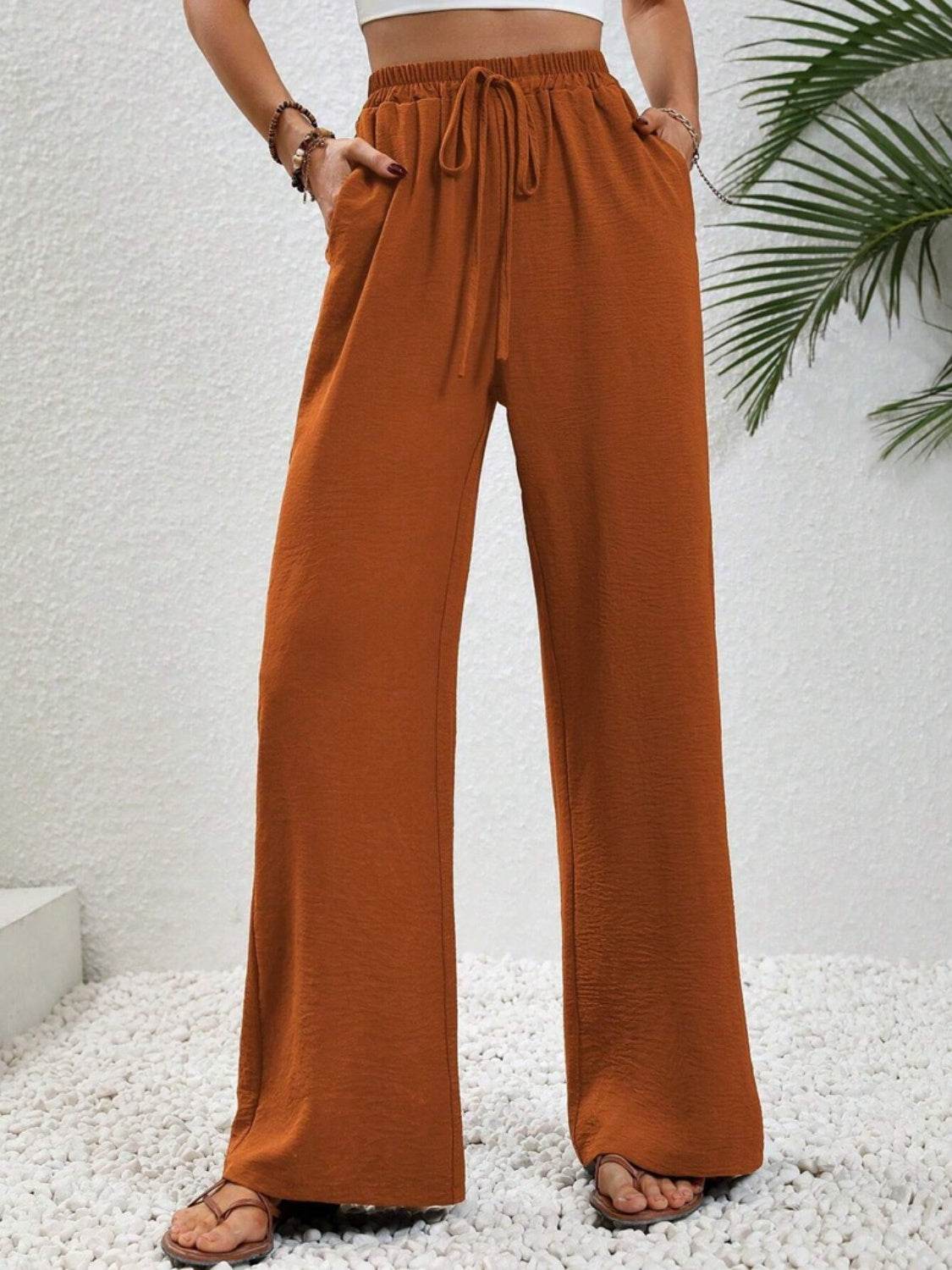 Wide Leg Drawstring Pants - Delanoir