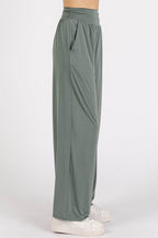 Mittoshop Stretch Banded Waist Wide Leg Pants with Pockets - Delanoir