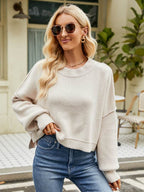 Round Neck Lantern Sleeve Sweater - Delanoir