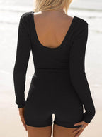 Scoop Neck Long Sleeve Top and Shorts Set - Delanoir