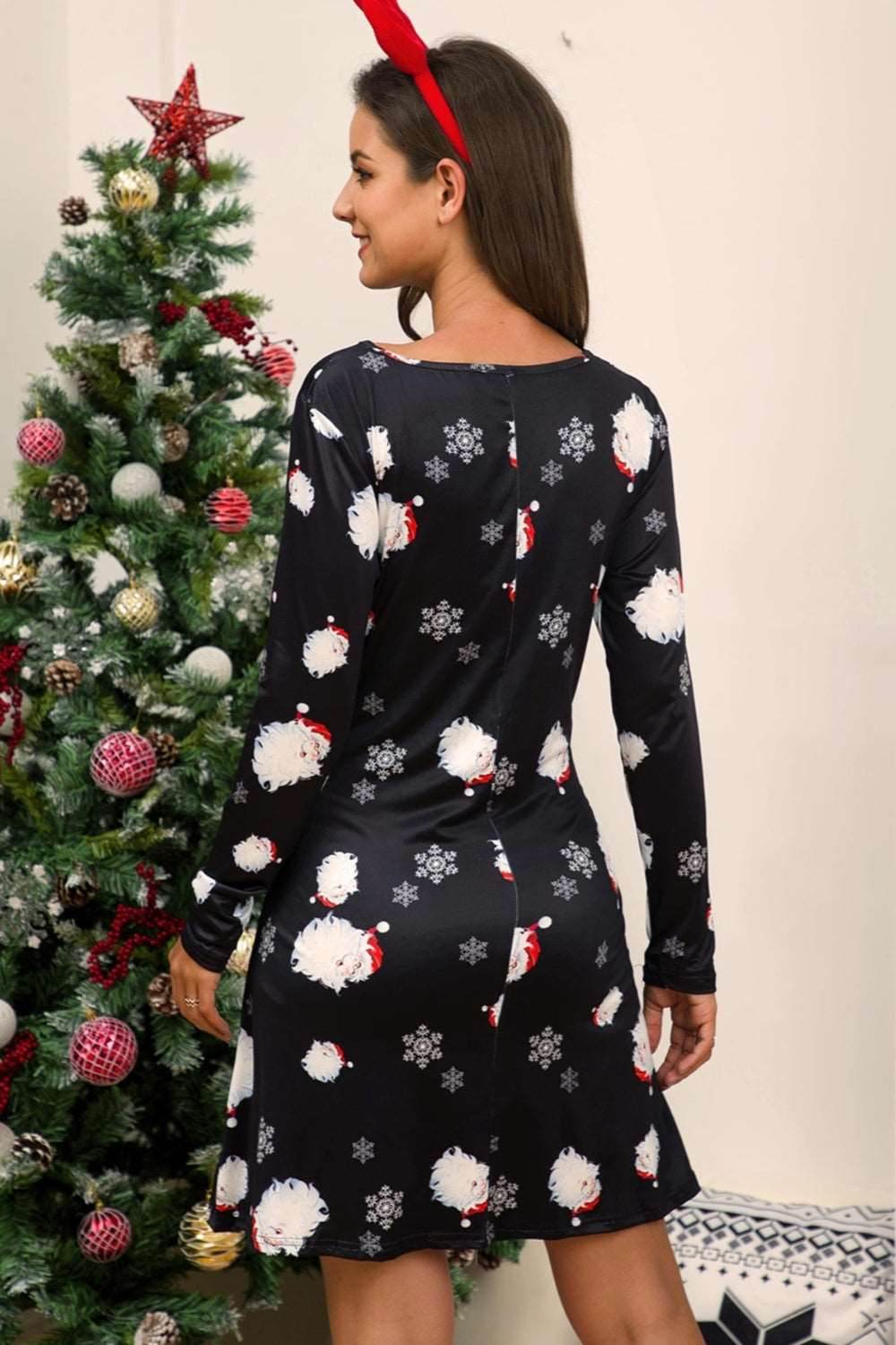 Full Size Christmas Long Sleeve Dress - Delanoir