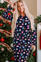Christmas Lights Print Collared Neck Top and Pants Set - Delanoir