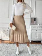 Perfee Pleated Midi Sweater Skirt - Delanoir