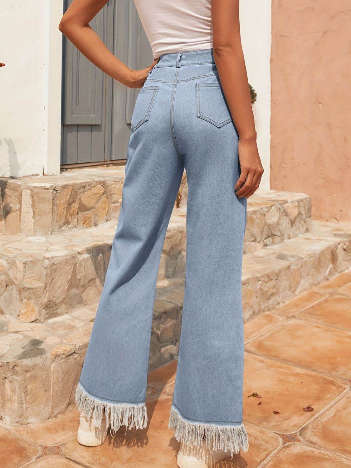 Raw Hem Bootcut Jeans with Pockets - Delanoir