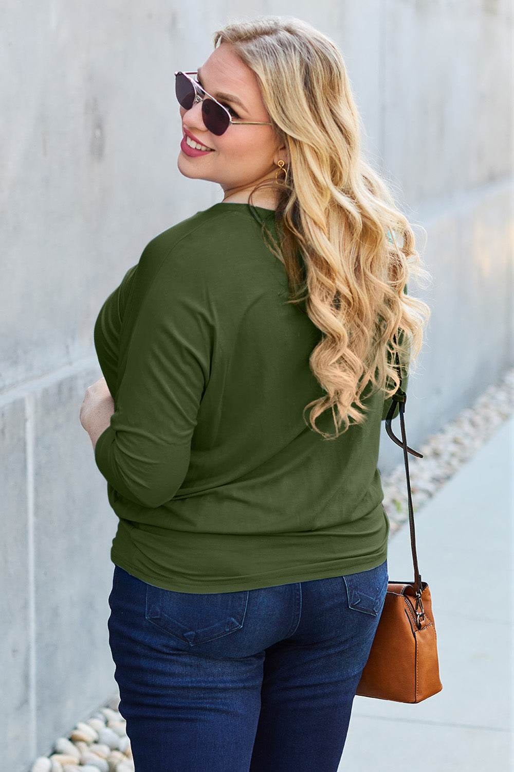 Basic Bae Full Size Round Neck Batwing Sleeve Top - Delanoir
