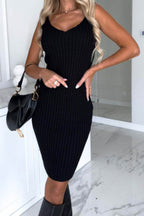 Ribbed Round Neck Top and Cami Dress Sweater Set - Delanoir