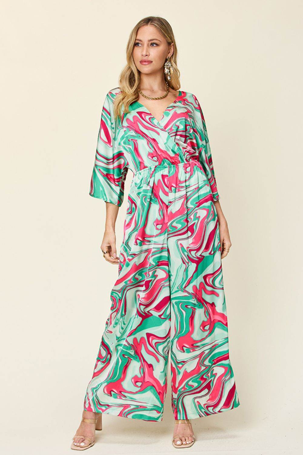 Double Take Full Size Half Sleeve Wide Leg Jumpsuit - Delanoir