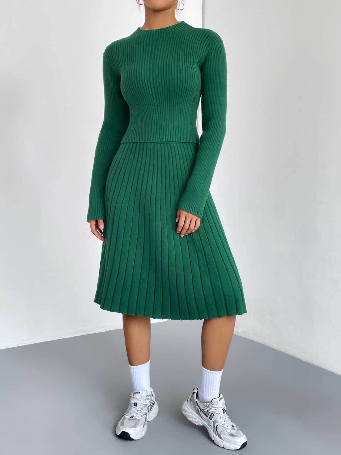 Rib-Knit Sweater and Skirt Set - Delanoir
