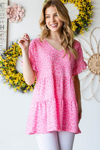 Heimish Full Size Leopard Ruffle Trim Short Sleeve Top - Delanoir