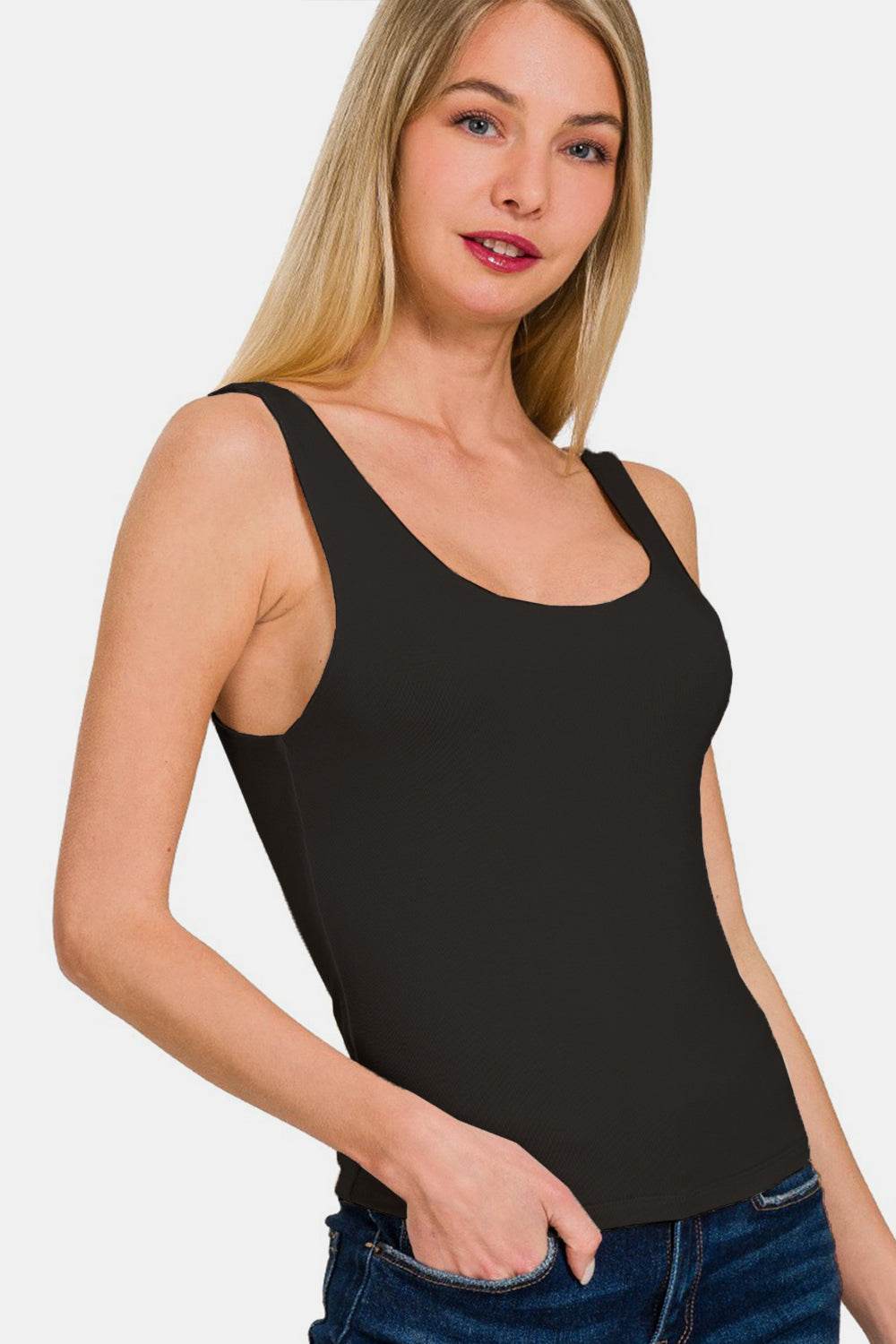 Zenana Double Layer Round Neck Tank - Delanoir