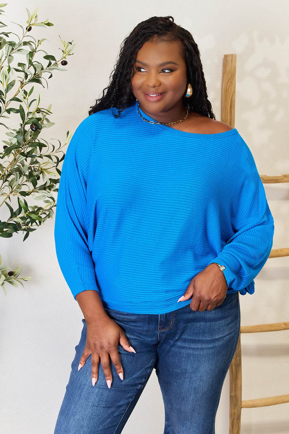 Zenana Full Size Round Neck Batwing Sleeve Blouse - Delanoir