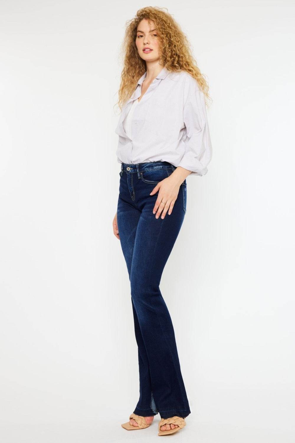 Kancan Mid Rise Slim Flare Jeans - Delanoir