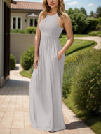 Full Size Grecian Neck Dress with Pockets - Delanoir