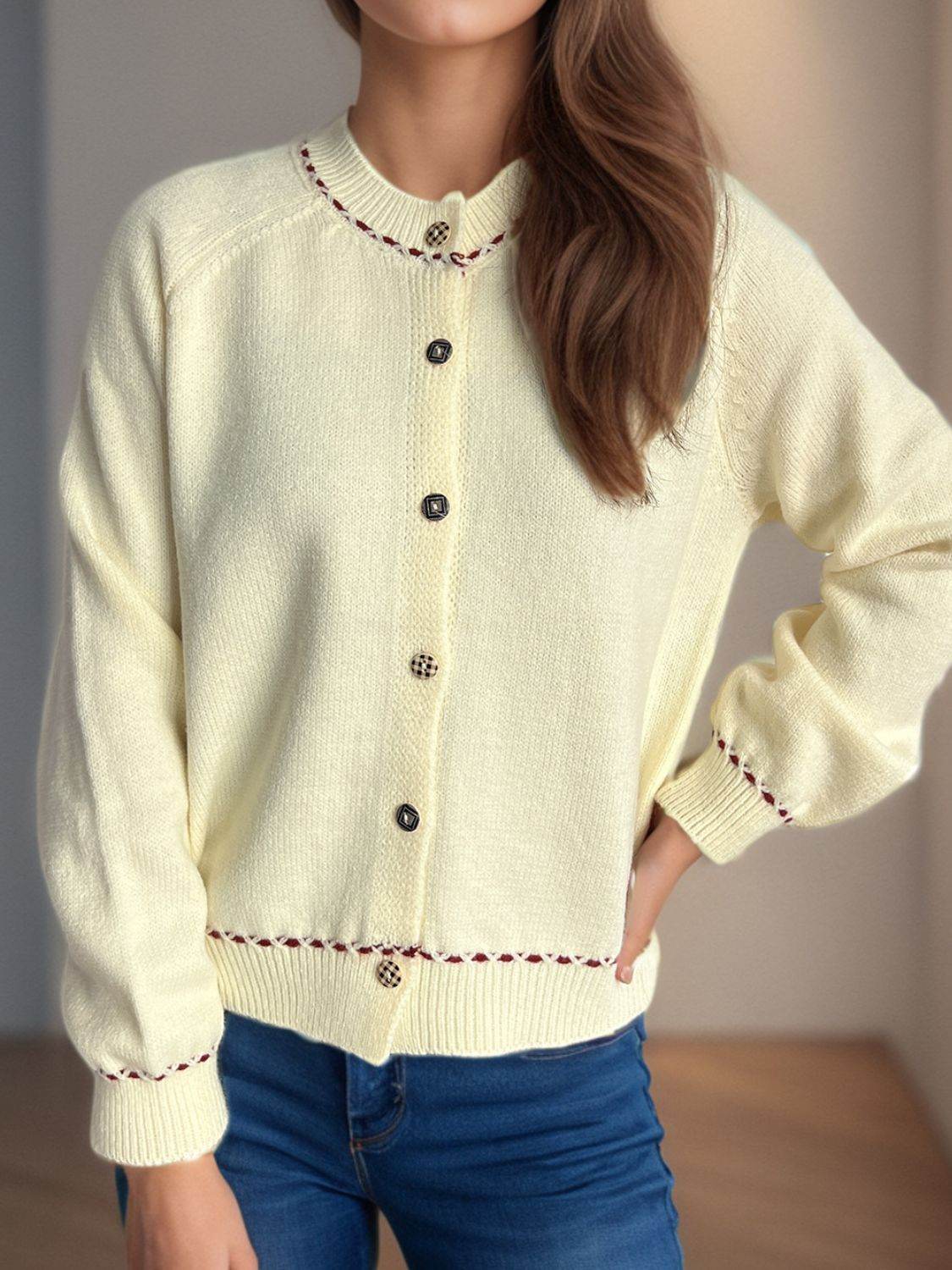 Button Down Long Sleeve Cardigan - Delanoir