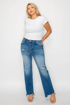 bytos Full Size Raw Hem Distressed Mid Rise Straight Jeans - Delanoir