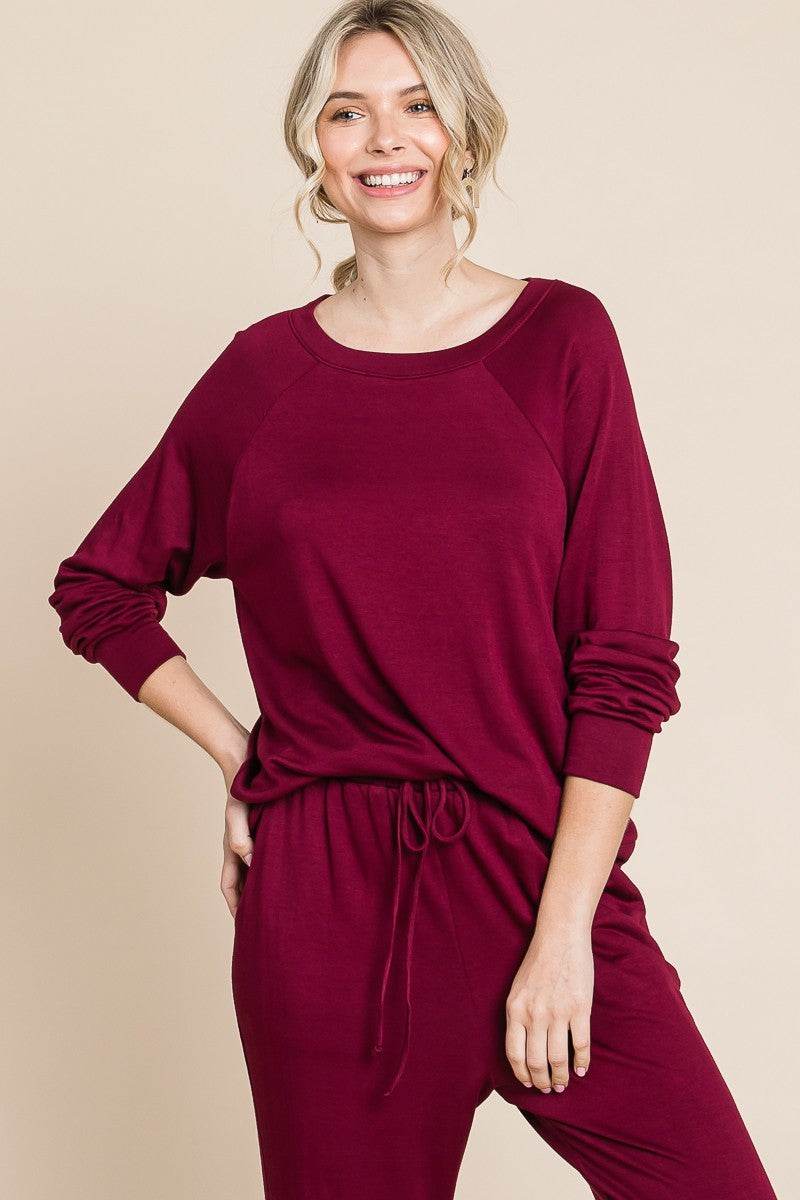 Super Lady Round Neck Raglan Sleeve Top and Pants Lounge Set - Delanoir