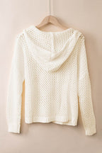 Openwork Lace-Up Hooded Sweater - Delanoir
