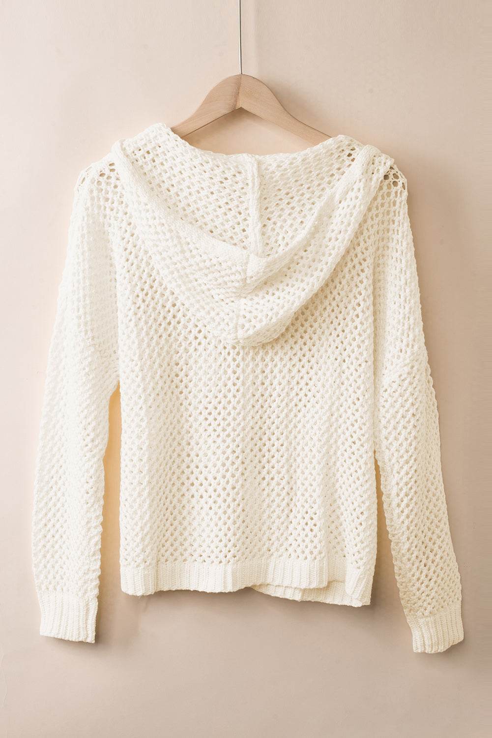 Openwork Lace-Up Hooded Sweater - Delanoir